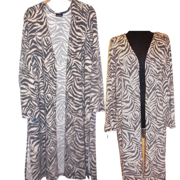 Duster Coat 2XL NEW Long Zebra Print open front cardigan - Picture 1 of 6
